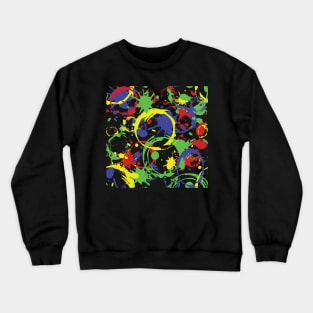 Red, Yellow, Blue and Green Paint Splatter Pattern on Black Crewneck Sweatshirt